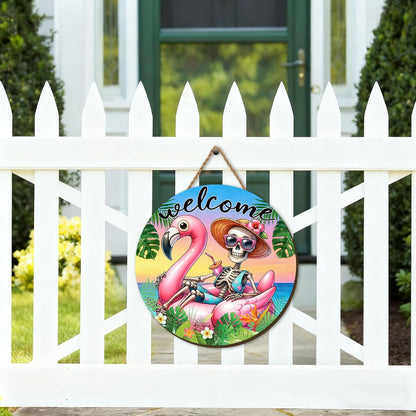 Summerween Wooden Wreaths for Front Door Pink Plaid Summer Halloween Welcome Sign Halloween in Summer Decor Summerween Decorations for Home Party