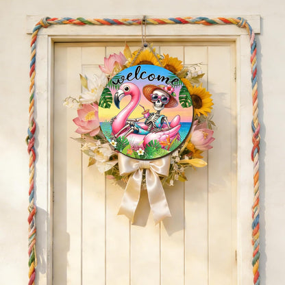 Summerween Wooden Wreaths for Front Door Pink Plaid Summer Halloween Welcome Sign Halloween in Summer Decor Summerween Decorations for Home Party