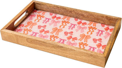 Blushing Bows Rectangle Wood Enamel Tray