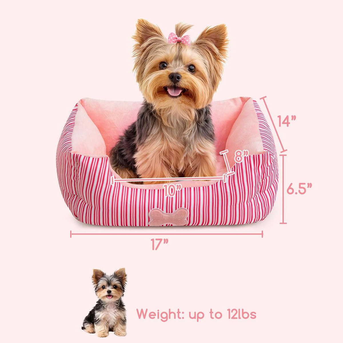 TC Fabric Plush Small Dog Cat Bed Self-Warming Pet Bed, Pink