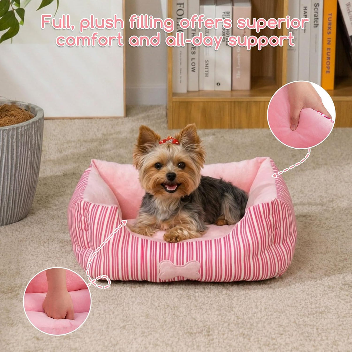 TC Fabric Plush Small Dog Cat Bed Self-Warming Pet Bed, Pink