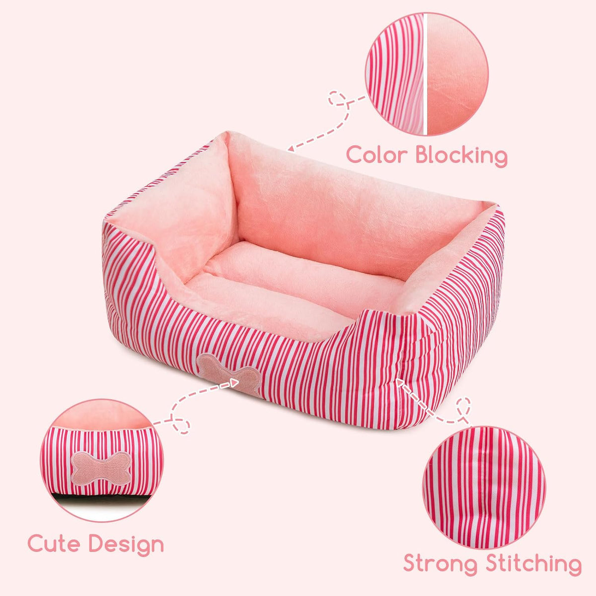 TC Fabric Plush Small Dog Cat Bed Self-Warming Pet Bed, Pink