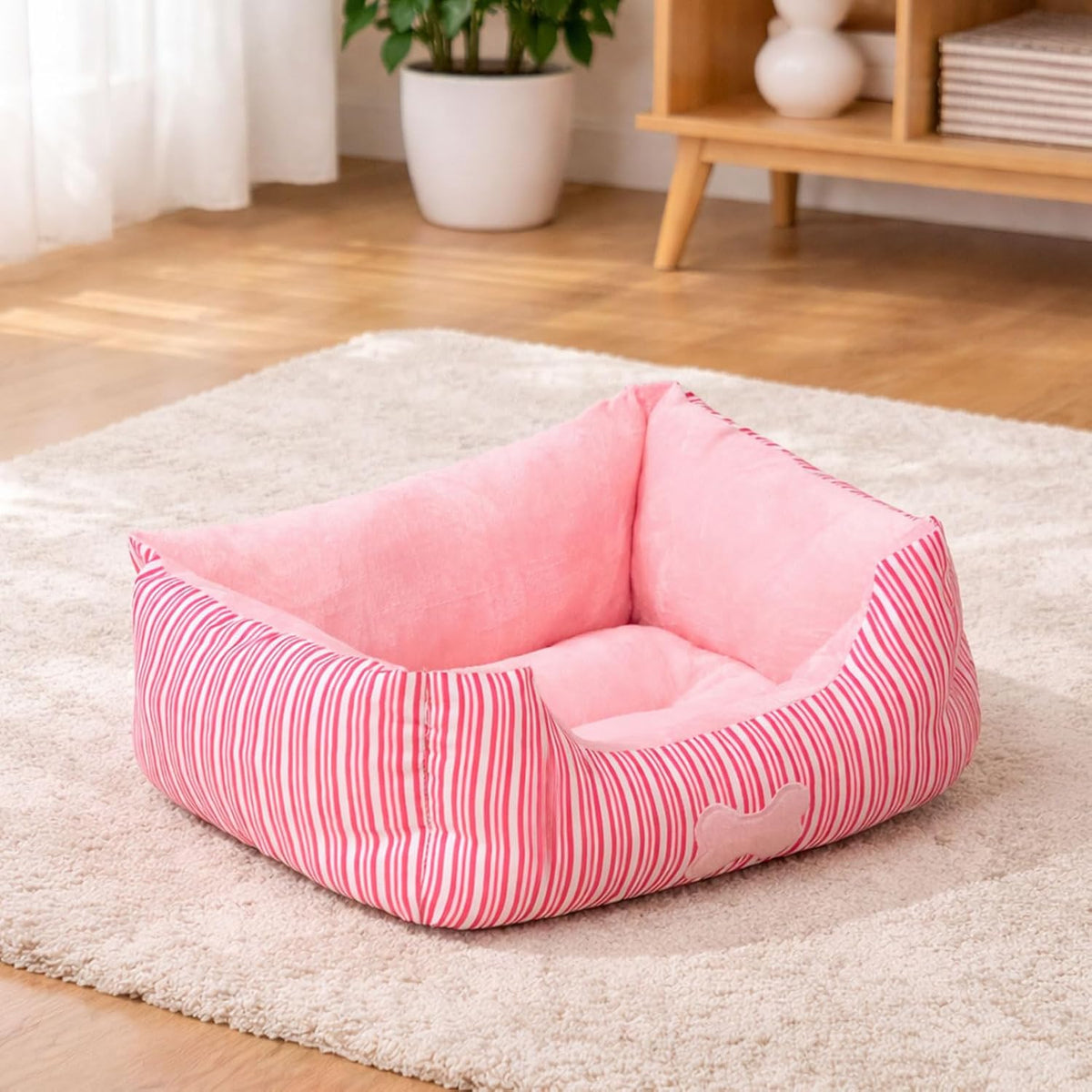 TC Fabric Plush Small Dog Cat Bed Self-Warming Pet Bed, Pink