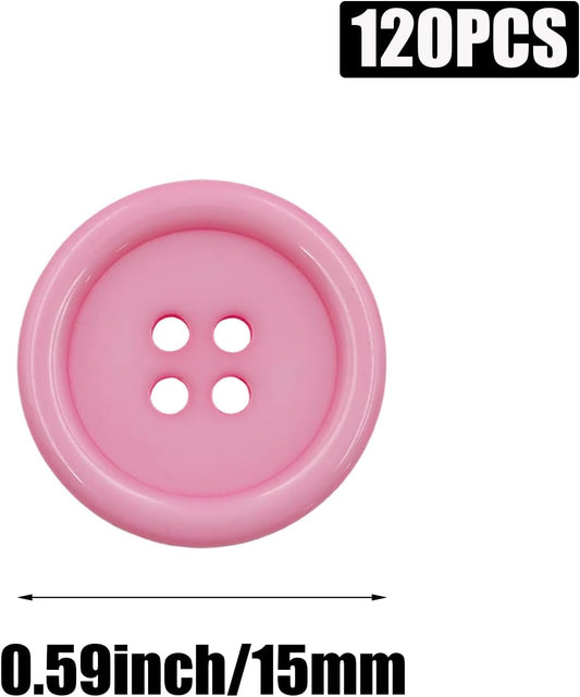 120PCS 5/8 Inch Pink Buttons for Crafts,Sewing Buttons for Clothes
