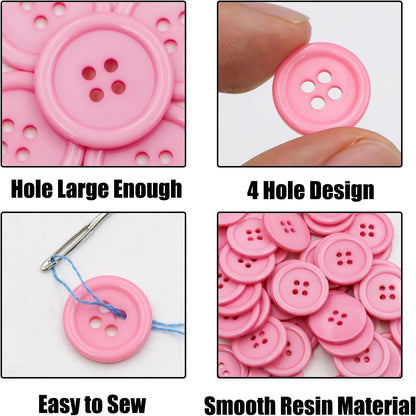 120PCS 5/8 Inch Pink Buttons for Crafts,Sewing Buttons for Clothes