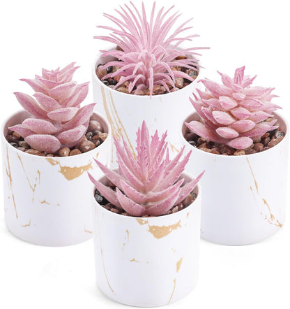 4 Pack Fake Plants for Pink Decor Office Accessories for Women