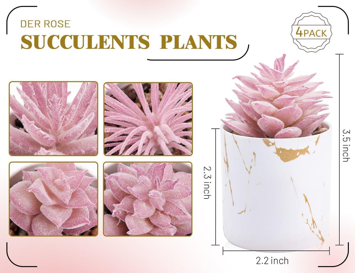 4 Pack Fake Plants for Pink Decor Office Accessories for Women