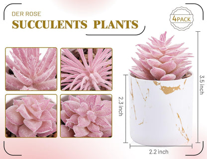 4 Pack Fake Plants for Pink Decor Office Accessories for Women