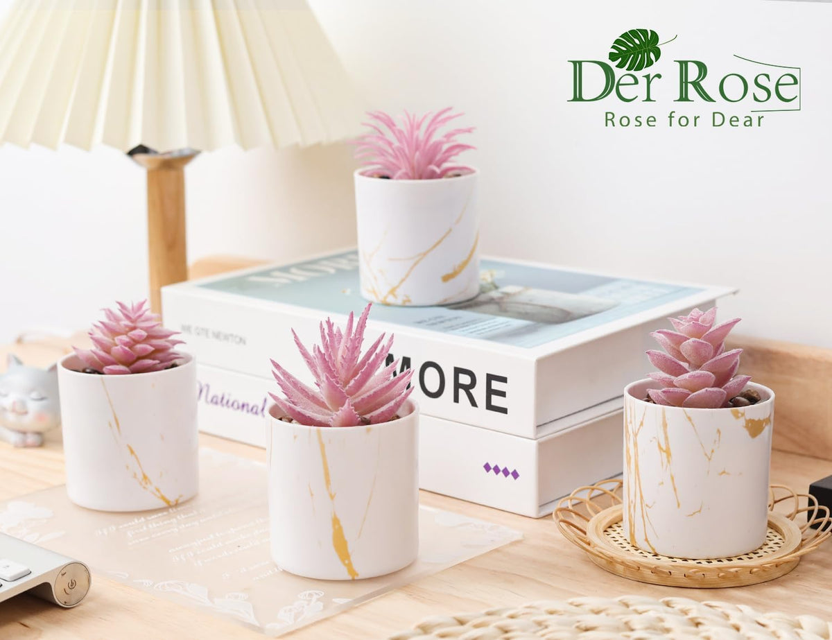 4 Pack Fake Plants for Pink Decor Office Accessories for Women