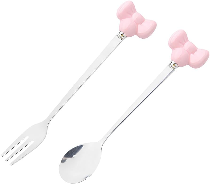 Bowknot Handle Fork Spoon Set Cute Tea Coffee Spoons Cake Forks for Wedding Baby Shower Cocktail Parties Dessert Spoons and Forks Cutlery Flatware Set for the Home