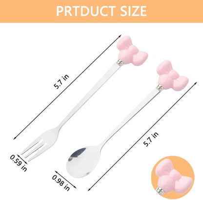 Bowknot Handle Fork Spoon Set Cute Tea Coffee Spoons Cake Forks for Wedding Baby Shower Cocktail Parties Dessert Spoons and Forks Cutlery Flatware Set for the Home