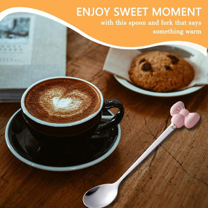 Bowknot Handle Fork Spoon Set Cute Tea Coffee Spoons Cake Forks for Wedding Baby Shower Cocktail Parties Dessert Spoons and Forks Cutlery Flatware Set for the Home