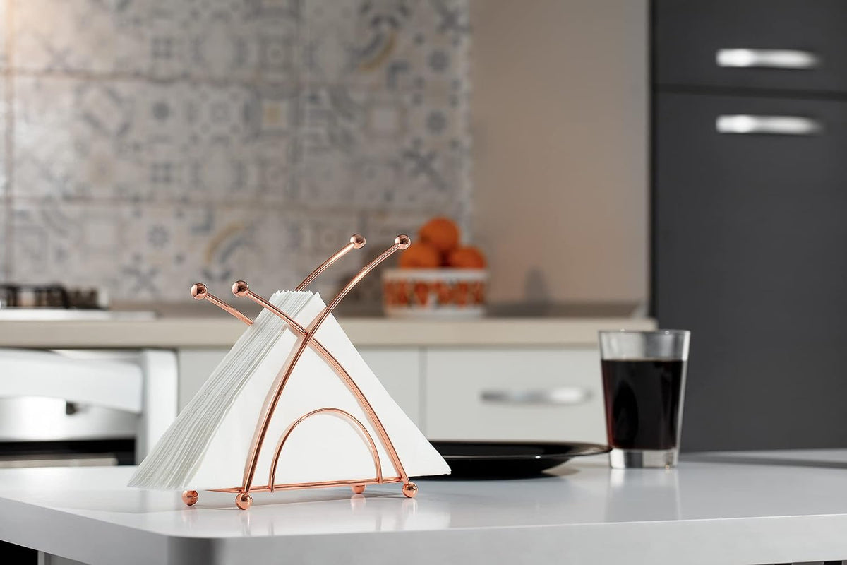Stainless steel napkin holder, weighted napkin dispenser, countertop napkin organizer, paper napkins holder, kitchen essentials, no-flip napkin stand, Rose Gold