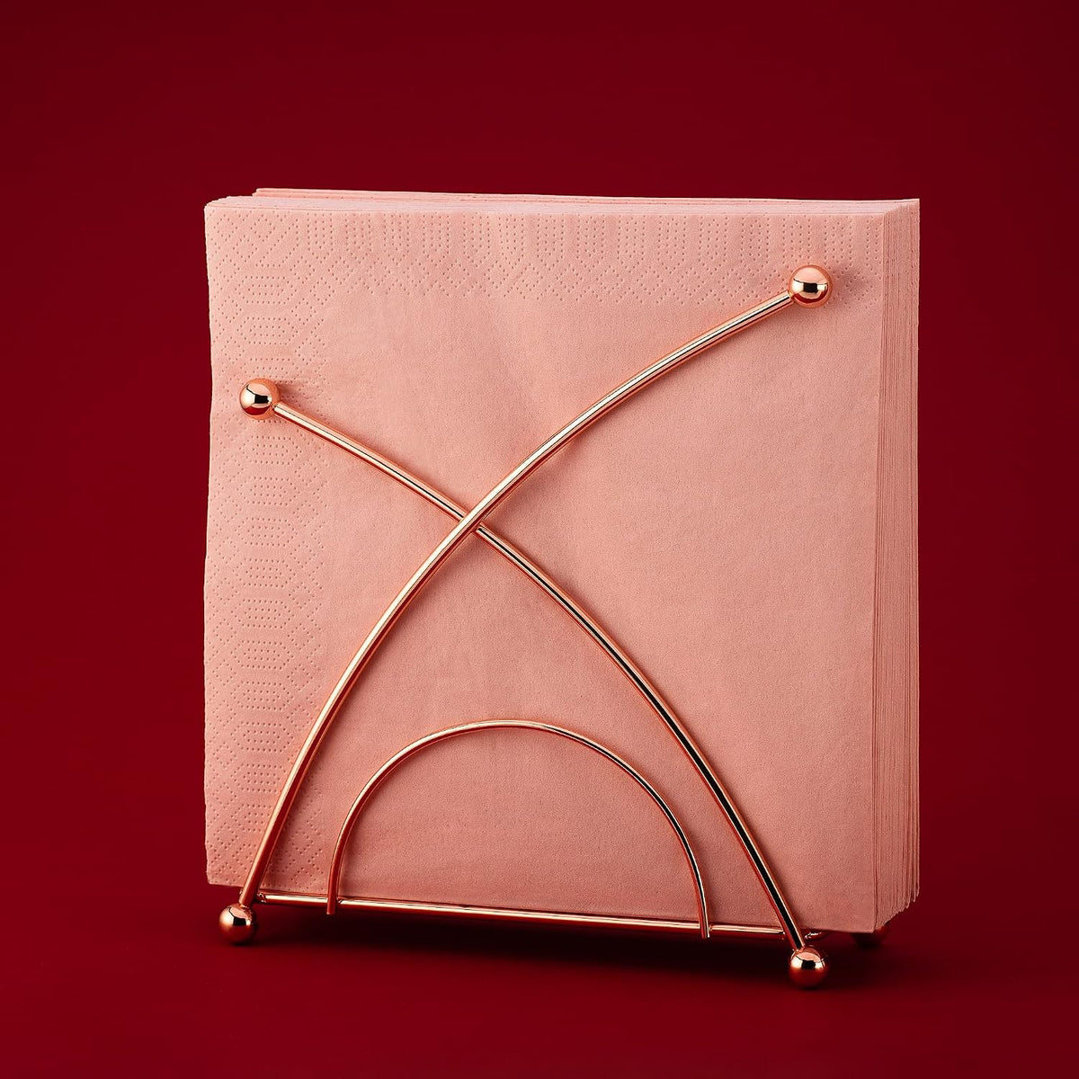 Stainless steel napkin holder, weighted napkin dispenser, countertop napkin organizer, paper napkins holder, kitchen essentials, no-flip napkin stand, Rose Gold