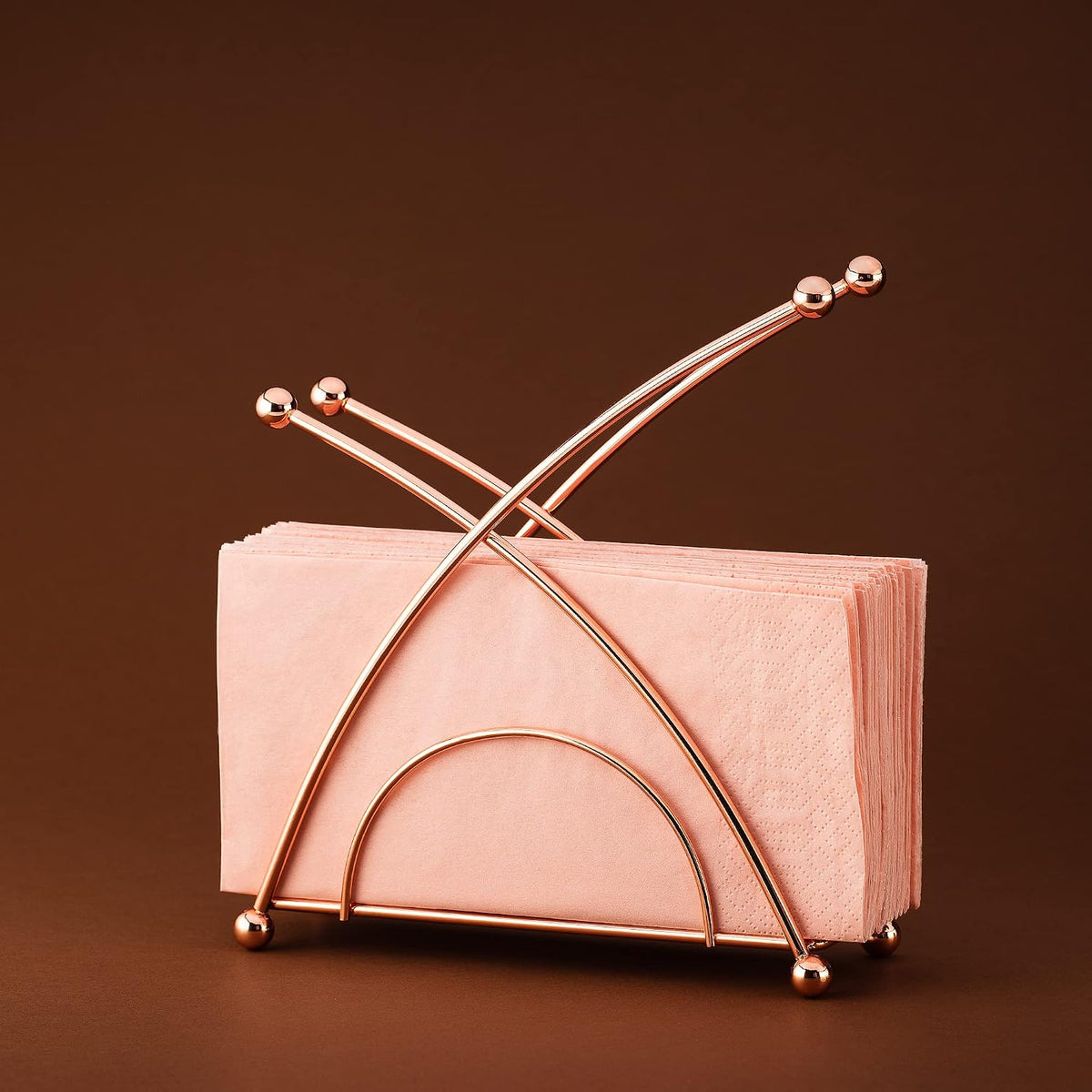 Stainless steel napkin holder, weighted napkin dispenser, countertop napkin organizer, paper napkins holder, kitchen essentials, no-flip napkin stand, Rose Gold