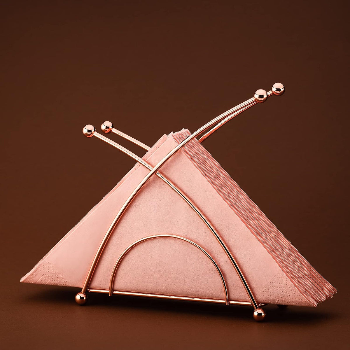 Stainless steel napkin holder, weighted napkin dispenser, countertop napkin organizer, paper napkins holder, kitchen essentials, no-flip napkin stand, Rose Gold