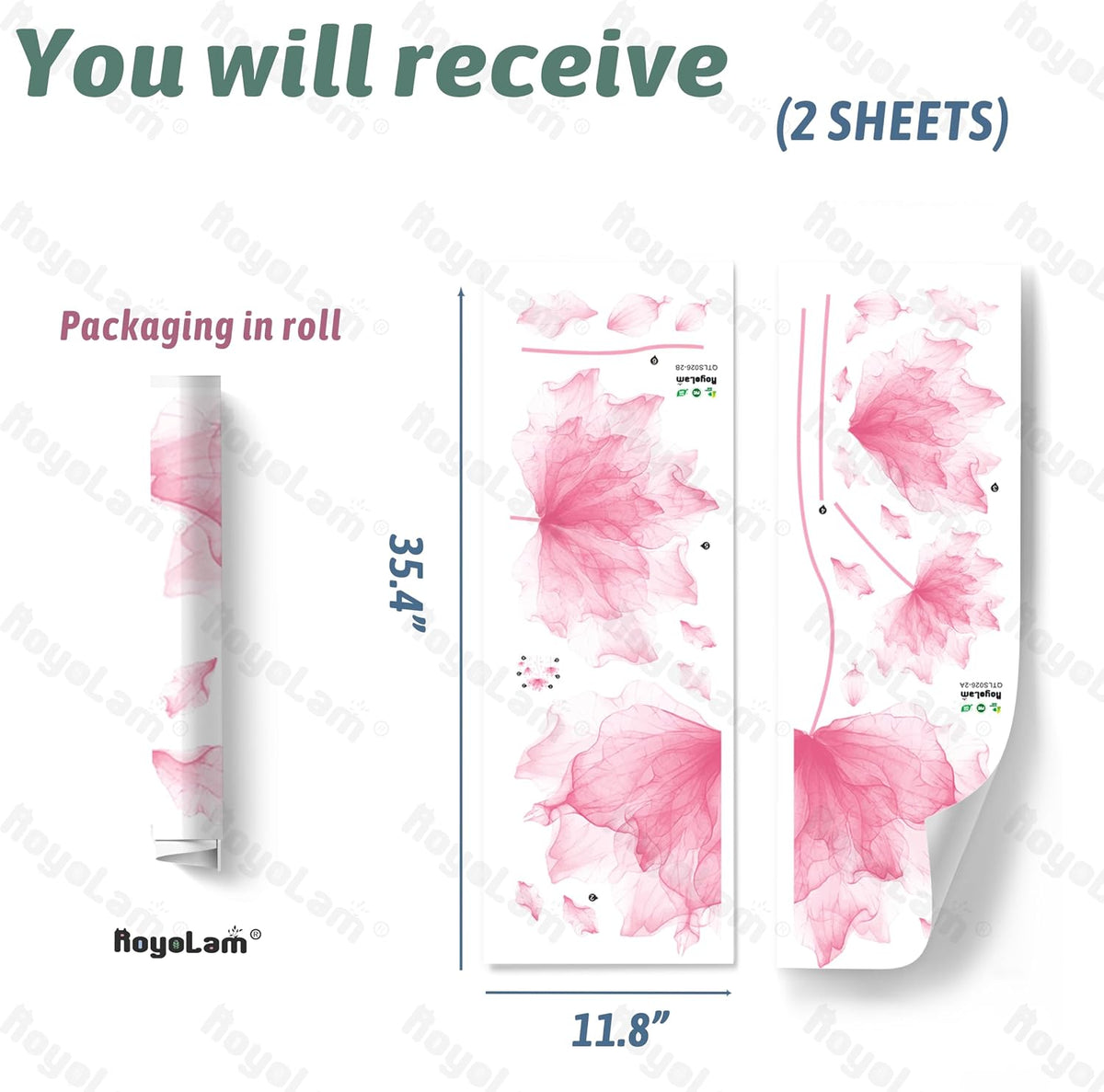 39.3'' x 32.6''Flower Petal Wall Decal Floral Wall Sticker (Pink)