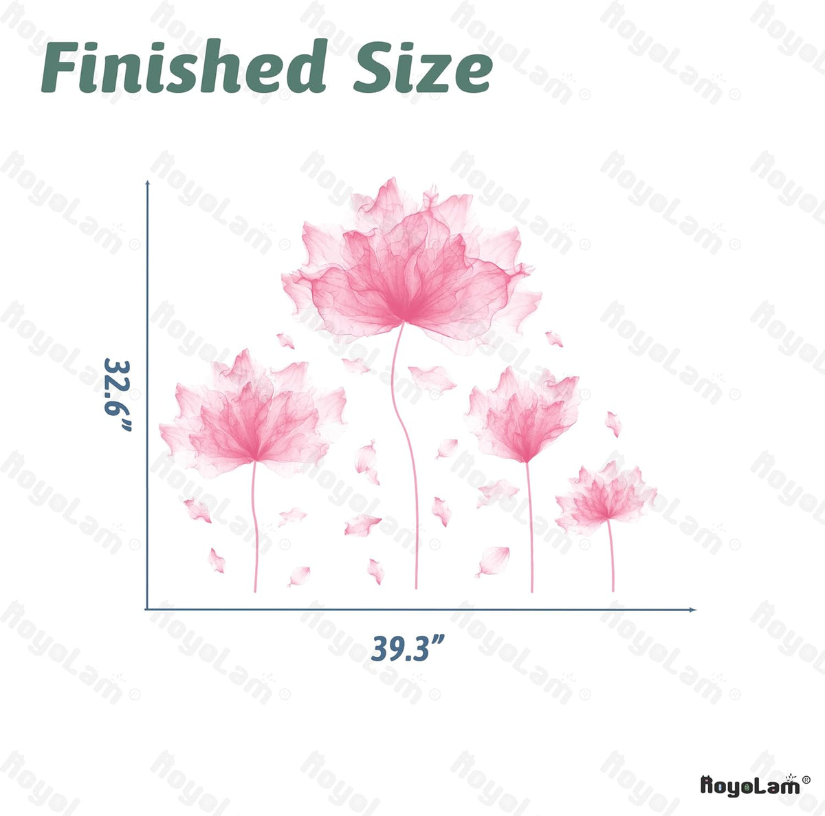 39.3'' x 32.6''Flower Petal Wall Decal Floral Wall Sticker (Pink)