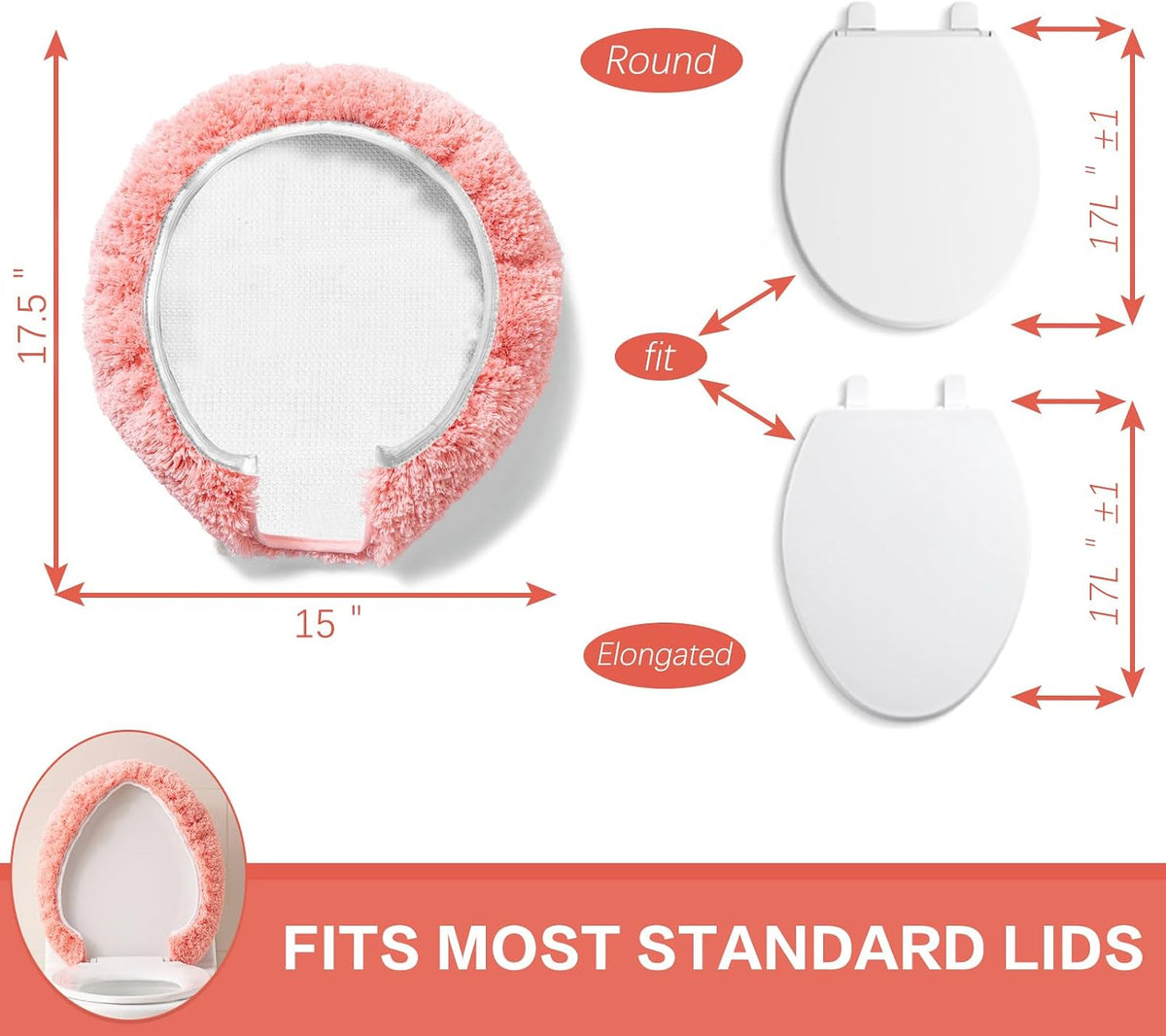 Microfiber Toilet Lid Cover, 17.5"x15" Fits Round Oblong and Elongated