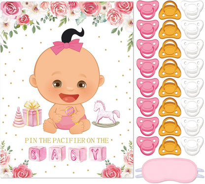 Pin the Pacifier Baby Shower Game Poster,Pink,Fair