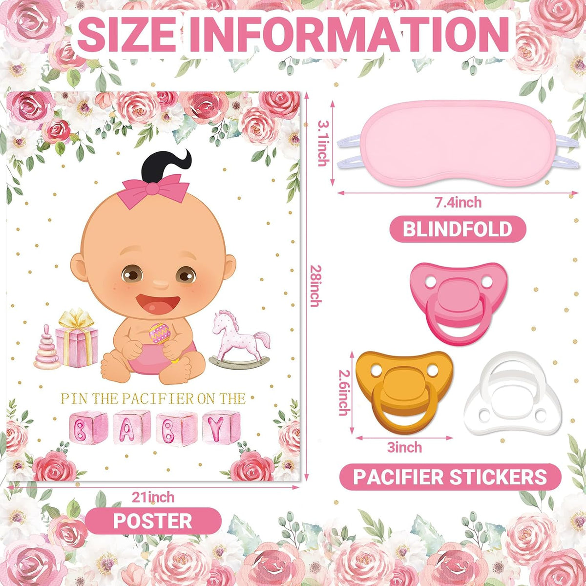Pin the Pacifier Baby Shower Game Poster,Pink,Fair