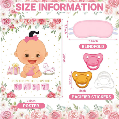 Pin the Pacifier Baby Shower Game Poster,Pink,Fair