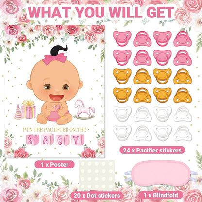 Pin the Pacifier Baby Shower Game Poster,Pink,Fair