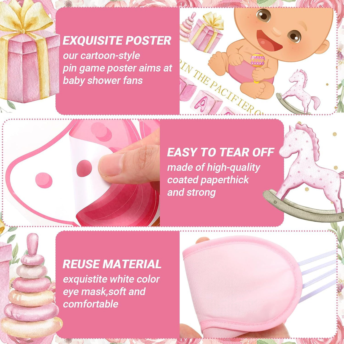Pin the Pacifier Baby Shower Game Poster,Pink,Fair