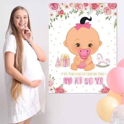 Pin the Pacifier Baby Shower Game Poster,Pink,Fair