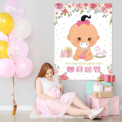 Pin the Pacifier Baby Shower Game Poster,Pink,Fair