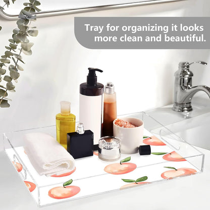 Peach Acrylic Serving Tray with Handles 15.7 x 11.8 Inch, Clear Reusable Decorative Tray, Multi-Purpose Spill Proof Table Tray for Party, Coffee, Bathroom, Kitchen, Office