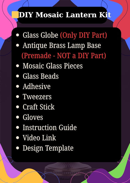 DIY Turkish Mosaic Lantern Kit – Beginner-Friendly Tiffany Glass Craft Project for Adults & Teens, Brass Finish, Battery Operated, Convertible Tabletop or Hanging Lantern (Pink)
