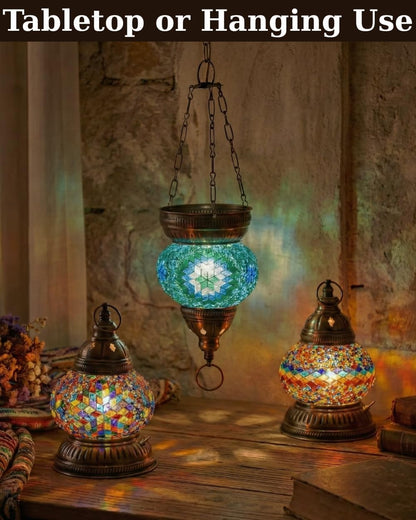 DIY Turkish Mosaic Lantern Kit – Beginner-Friendly Tiffany Glass Craft Project for Adults & Teens, Brass Finish, Battery Operated, Convertible Tabletop or Hanging Lantern (Pink)