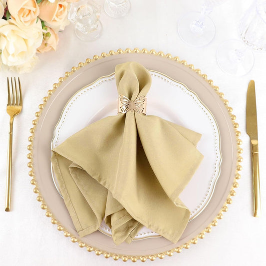 25 pcs 17-Inch Champagne Polyester Table Napkins Reusable Washable Wedding Party Dinner Linens Tableware Supplies