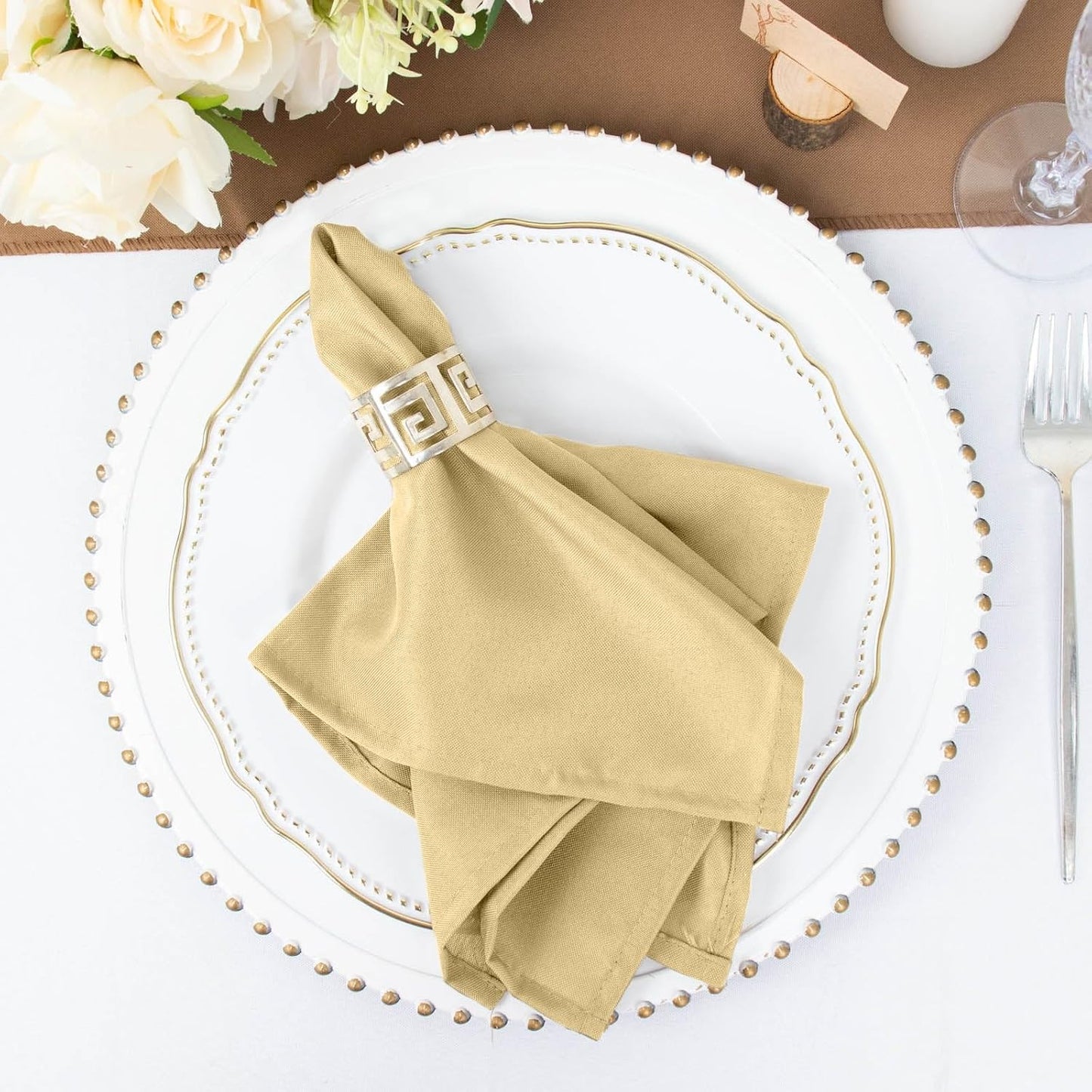 25 pcs 17-Inch Champagne Polyester Table Napkins Reusable Washable Wedding Party Dinner Linens Tableware Supplies