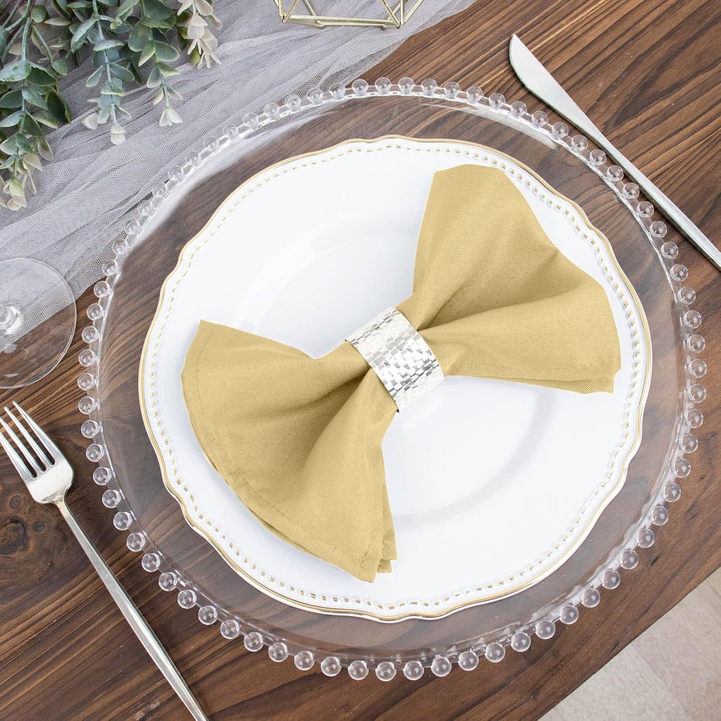 25 pcs 17-Inch Champagne Polyester Table Napkins Reusable Washable Wedding Party Dinner Linens Tableware Supplies