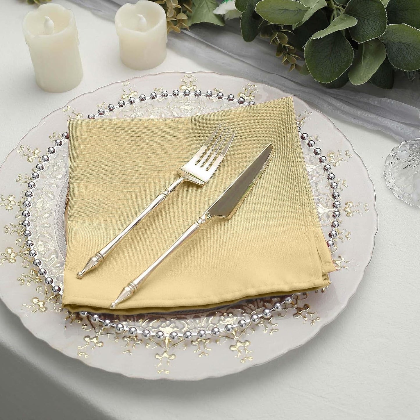 25 pcs 17-Inch Champagne Polyester Table Napkins Reusable Washable Wedding Party Dinner Linens Tableware Supplies