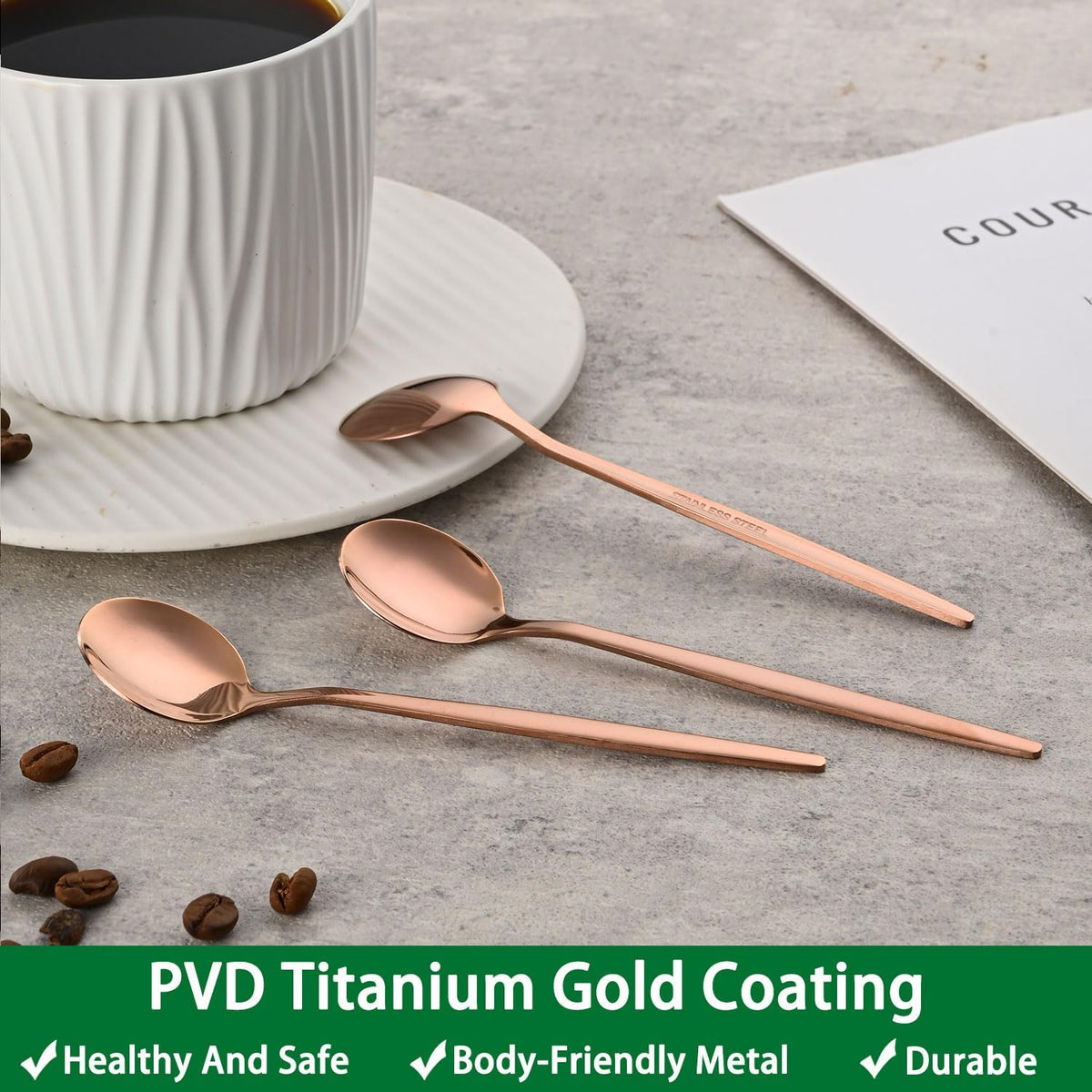 5.1Inch Stainless Steel Coffee & Tea Spoons Set,Rose Gold Teaspoon,Small Spoons For Dessert or Tea,Espresso Spoon For Cafe