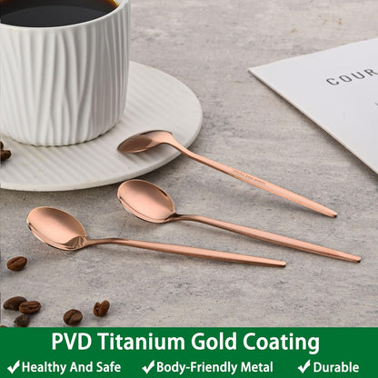 5.1Inch Stainless Steel Coffee & Tea Spoons Set,Rose Gold Teaspoon,Small Spoons For Dessert or Tea,Espresso Spoon For Cafe