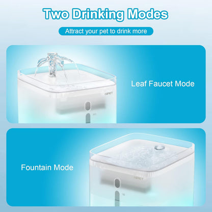 NPET Cat Water Fountain, 3L Automatic Pet Drinking Fountain Dog Water Dispenser with Quadruple-Action Filter (Semi-White, with an Adapter)