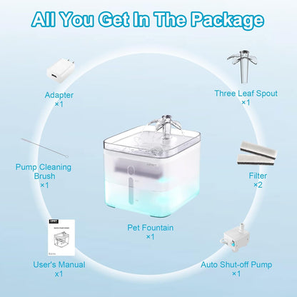 NPET Cat Water Fountain, 3L Automatic Pet Drinking Fountain Dog Water Dispenser with Quadruple-Action Filter (Semi-White, with an Adapter)