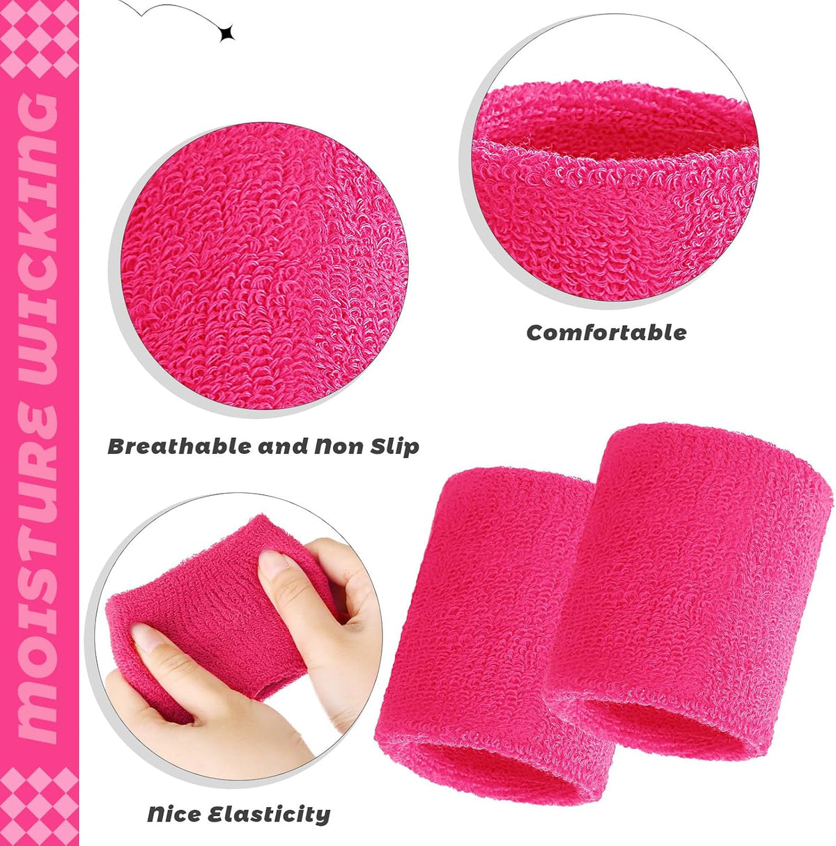 24 Pcs Wrist Sweatbands Bulk Athletic Wristband for Men
