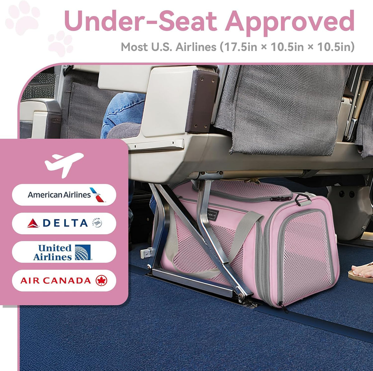 Cat Carrier Airline Approved, 17.5×10.5×10.5 in, Pink