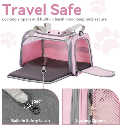 Cat Carrier Airline Approved, 17.5×10.5×10.5 in, Pink
