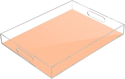 Peach Orange Acrylic Serving Tray Plastic Food Trays Platter with Handles Clear Decorative Platters for Coffee Table Vanity Countertop