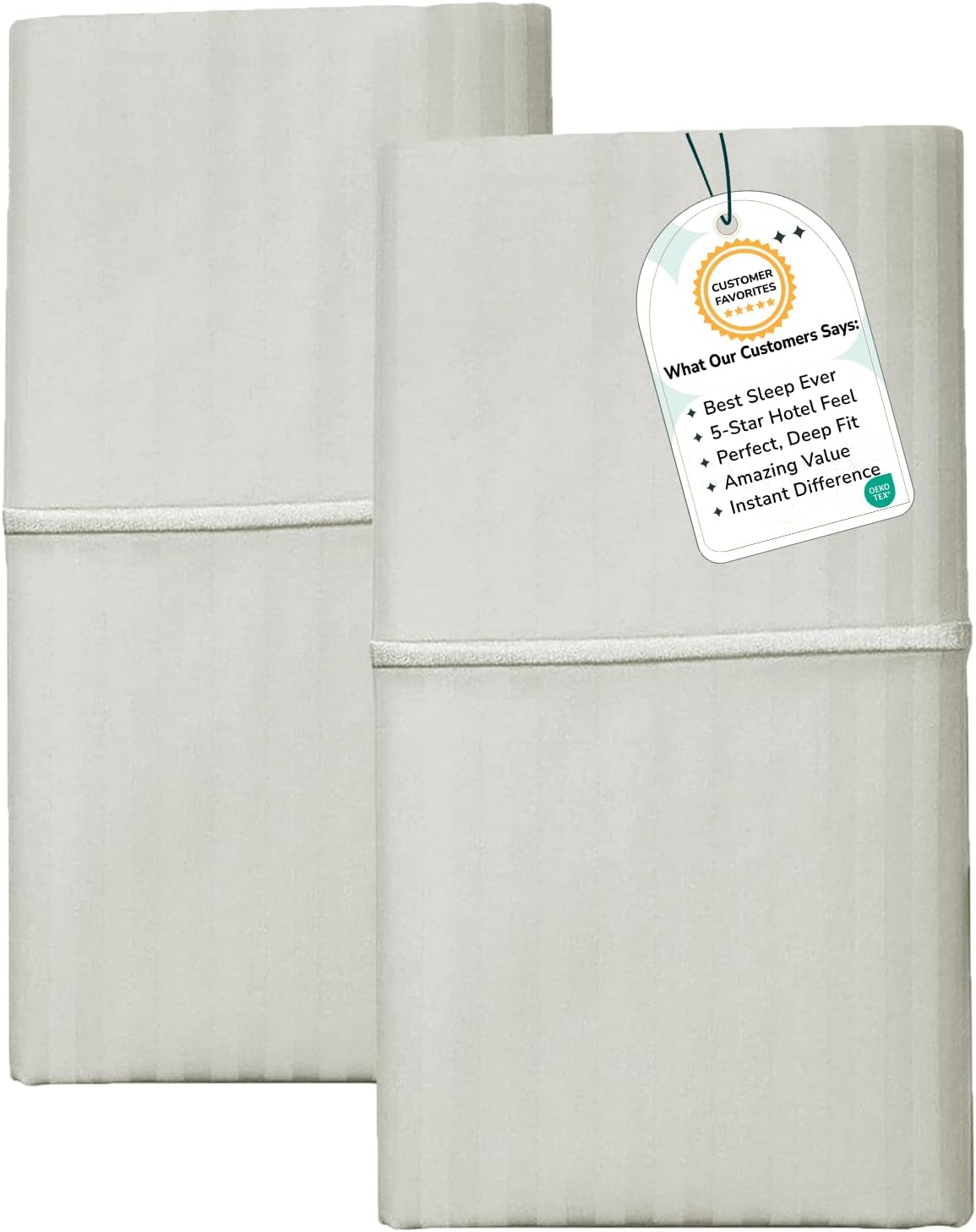 Feather & Stitch 100% Cotton Standard Pillow Covers Set of 2, 500TC Envelope Closure Pillowcases, Soft Luxury Damask Stripe Sateen Weave Pillow Case for Sleeping, 20x30 Inches - Blue Blush Stripe