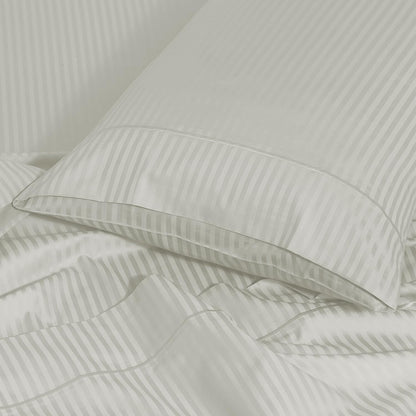 Feather & Stitch 100% Cotton Standard Pillow Covers Set of 2, 500TC Envelope Closure Pillowcases, Soft Luxury Damask Stripe Sateen Weave Pillow Case for Sleeping, 20x30 Inches - Blue Blush Stripe