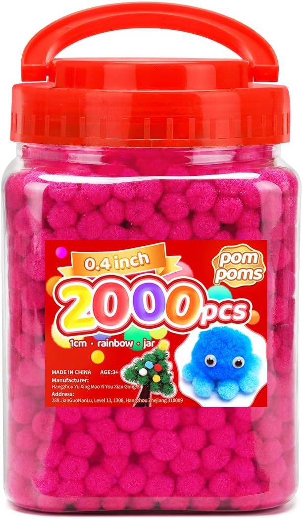 Pink Pom Poms, 0.4inch(1cm), 2000pcs, Small Size, Pom Poms for Arts and Crafts, Pom Pom Balls, Craft Supplies.