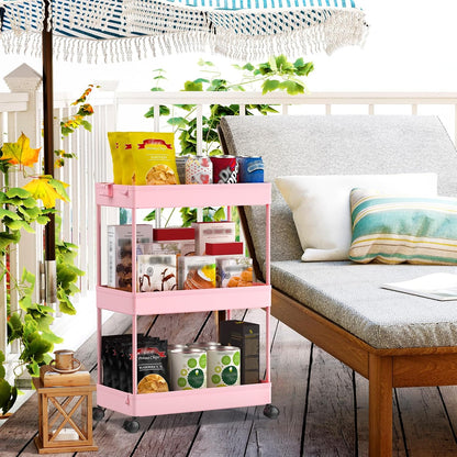 3 Tier Rolling Cart, Bathroom Cart Organizer with Wheels, Pink