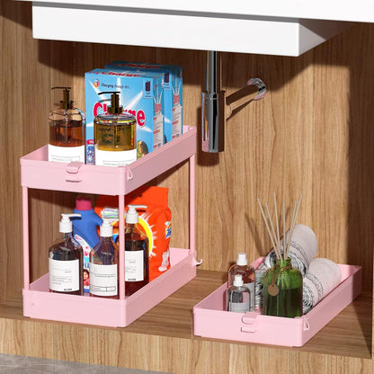 3 Tier Rolling Cart, Bathroom Cart Organizer with Wheels, Pink